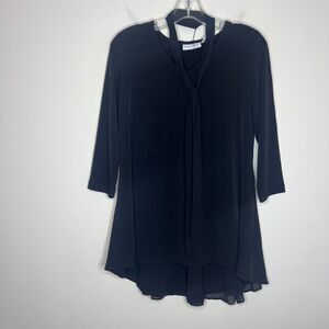 Susan Graver Women’s Liquid Knit Tunic Blouse XS Black Tie Neckline Layered